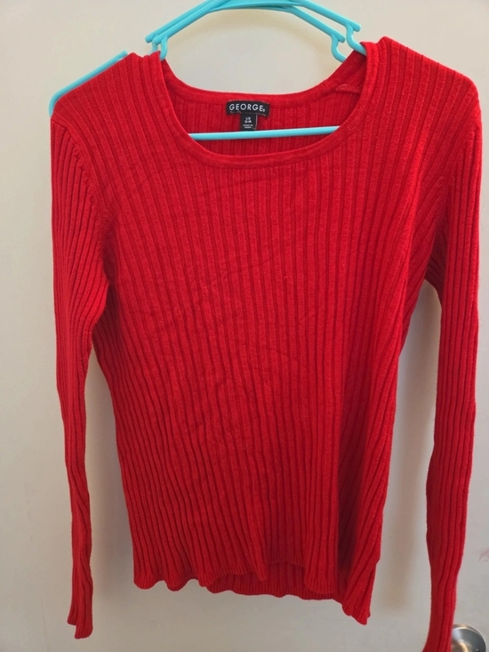 George Sweaters - George Women's Bright Red Ribbed Crewneck Sweater